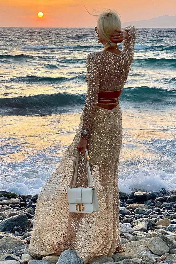 Mykonian Evenings Lace-up Sequins Dress Suits