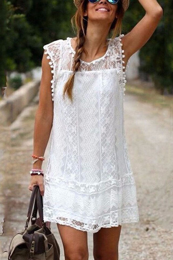 Elegant Lace Stitching Sleeveless Mini Dress