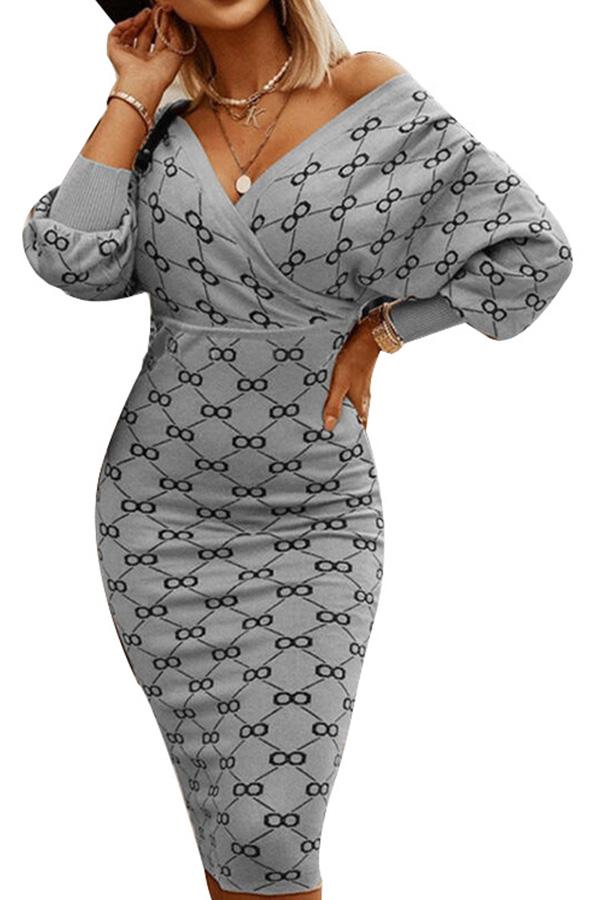 Long Sleeve Plaid V-neck Wrap Hip Dress