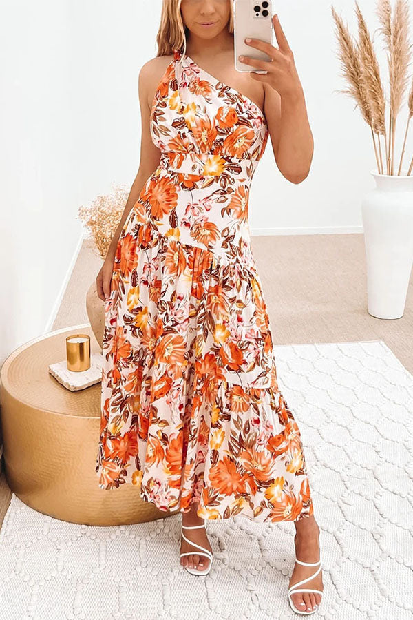 Sweet Sundae Floral One Shoulder Maxi Dress