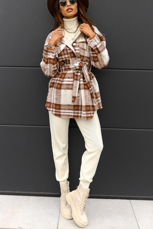 Plaid Tie Front Coat