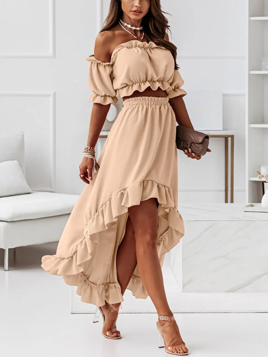Solid Color Strapless Skirt Suit