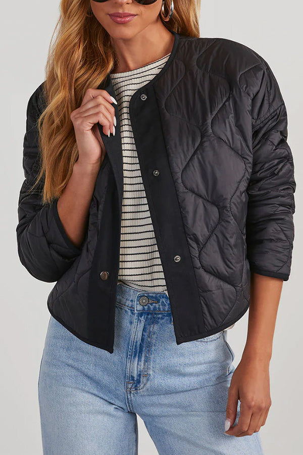 Loose casual quilted cotton hourglass buttoned double pocket padded jacket