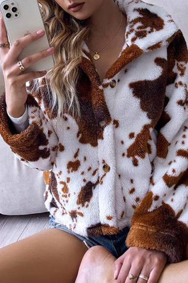 Printed Double-Faced Fleece Stitching Coat