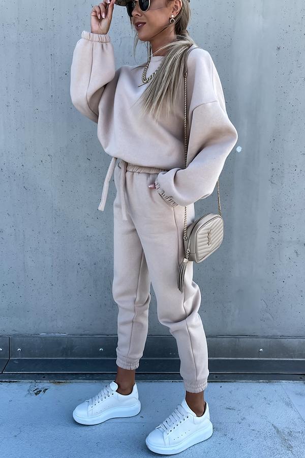Sporty Style Solid Color Pants Suit