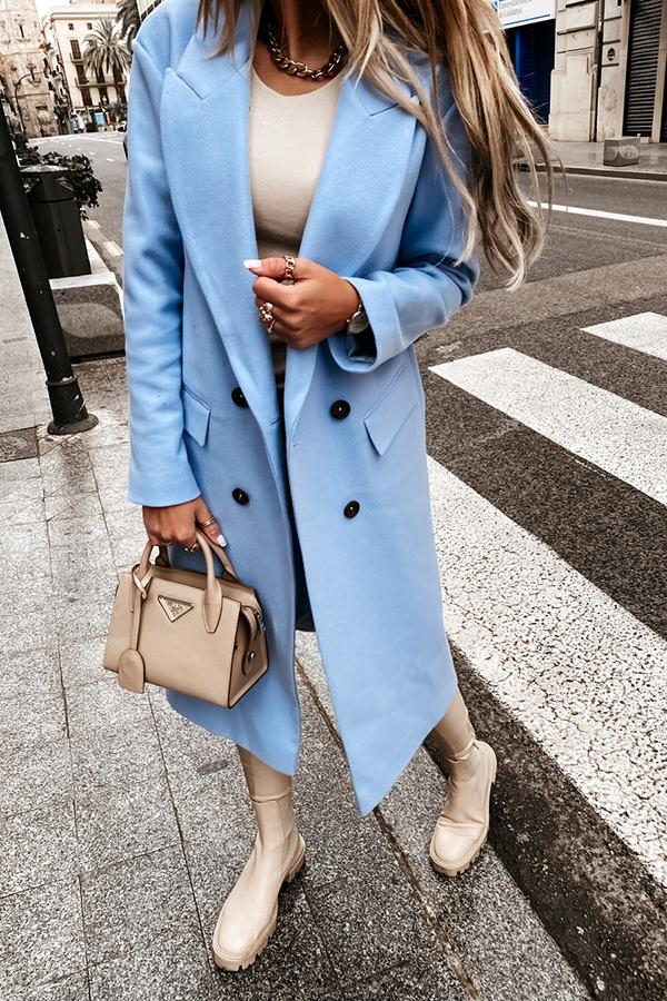 Pure Color Fashionable Woolen Coat