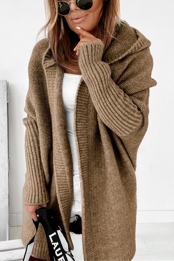 Solid Hooded Casual Cardigan