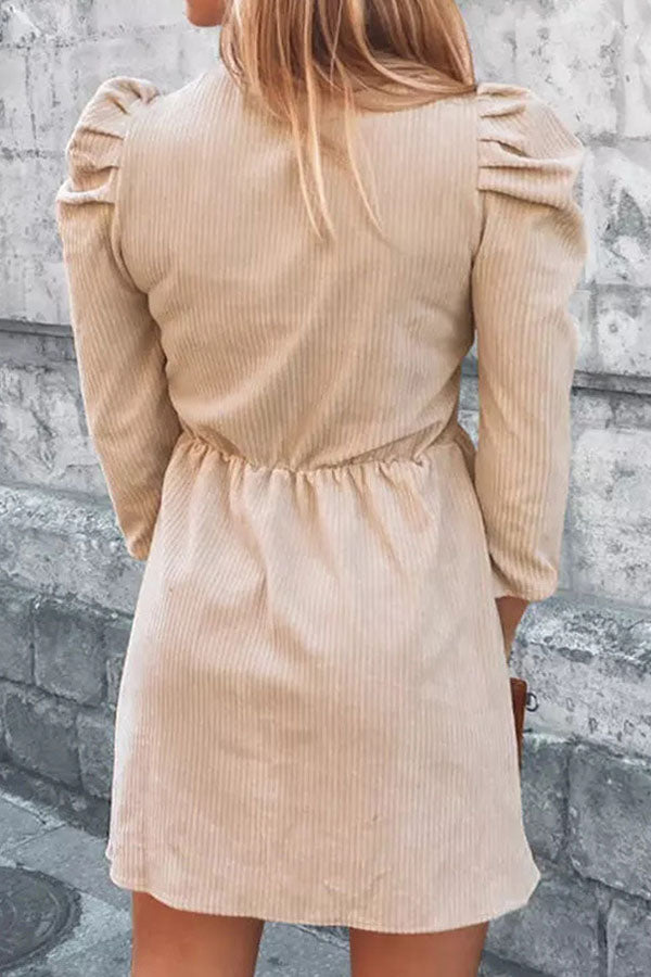 V-Neck Puff Sleeve Ruffle Mini Dress