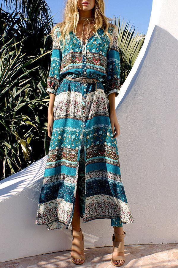 Holiday Ethnic Print Beach Dress