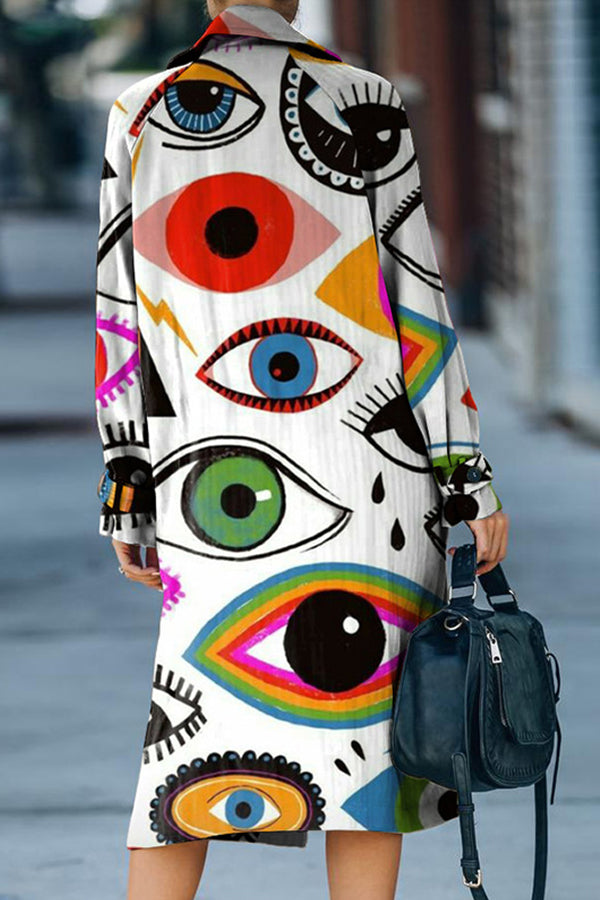 Casual Irregular Printed Lapel Midi Outerwear