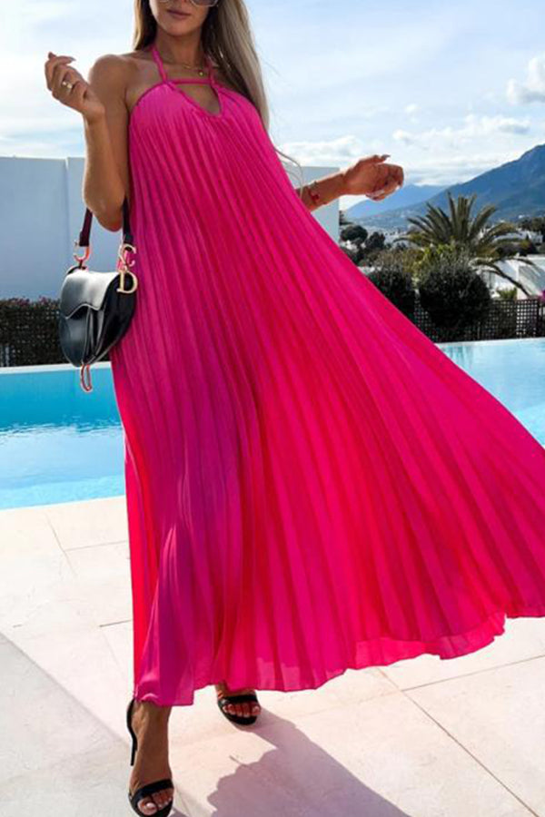 New Pleated Suspender Sweet Waist Closing Bohemian Long Dress