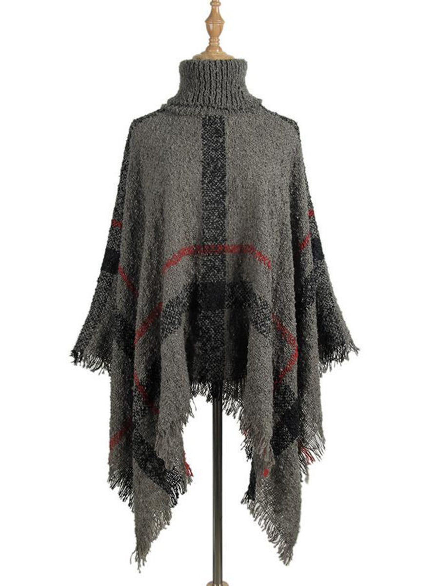 Turtle Neck Cape Shawl Loose Sweater (6 Colors)