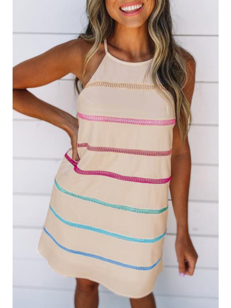 Halter Neck Sleeveless Striped Mini Dress