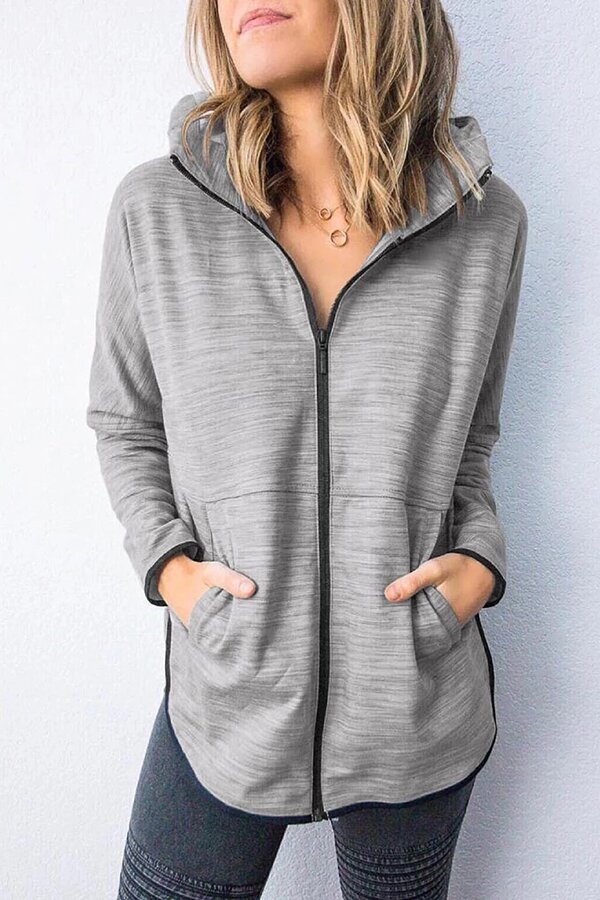 Casual Pocket Zipper Hooded Jacket