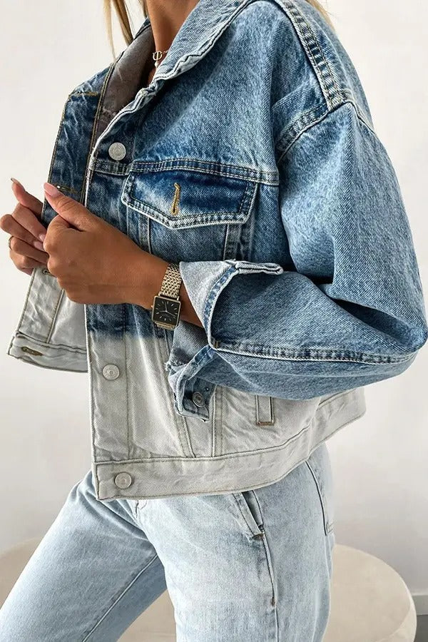 White And Blue Color Matching Denim Jacket