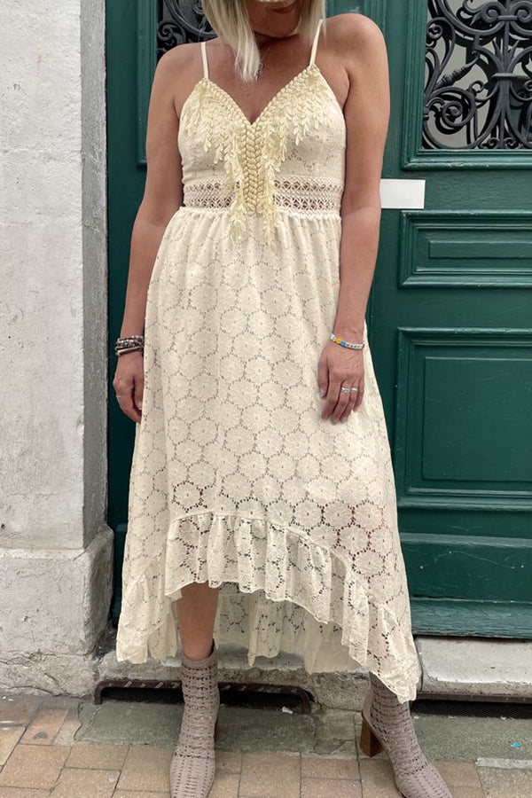 Lace Suspender Swing Solid Color Midi Dress