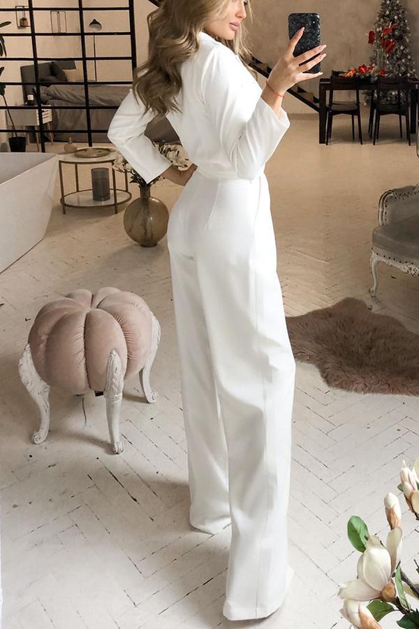Lapel Solid Formal Wide Leg Jumpsuit