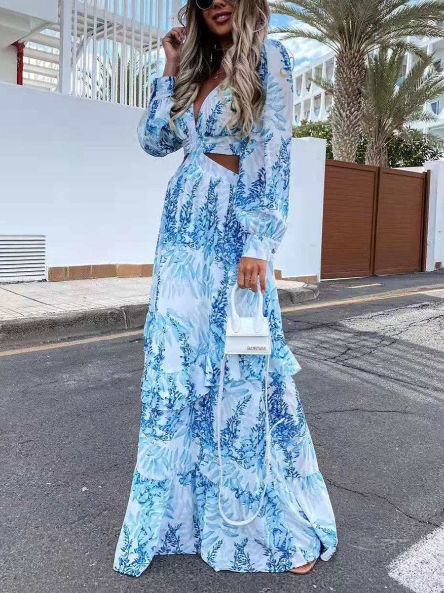 Elegant Bohemian Print Knotted Dress