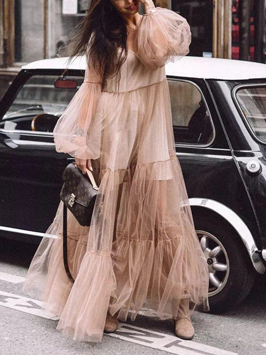 Casual Sexy Deep V Neck Grenadine Maxi Dresses