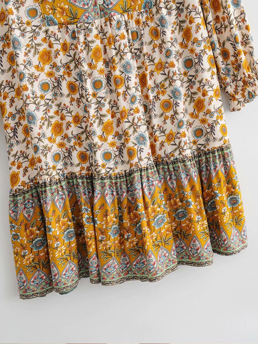 V-neck Multicolor Print Mini Dress