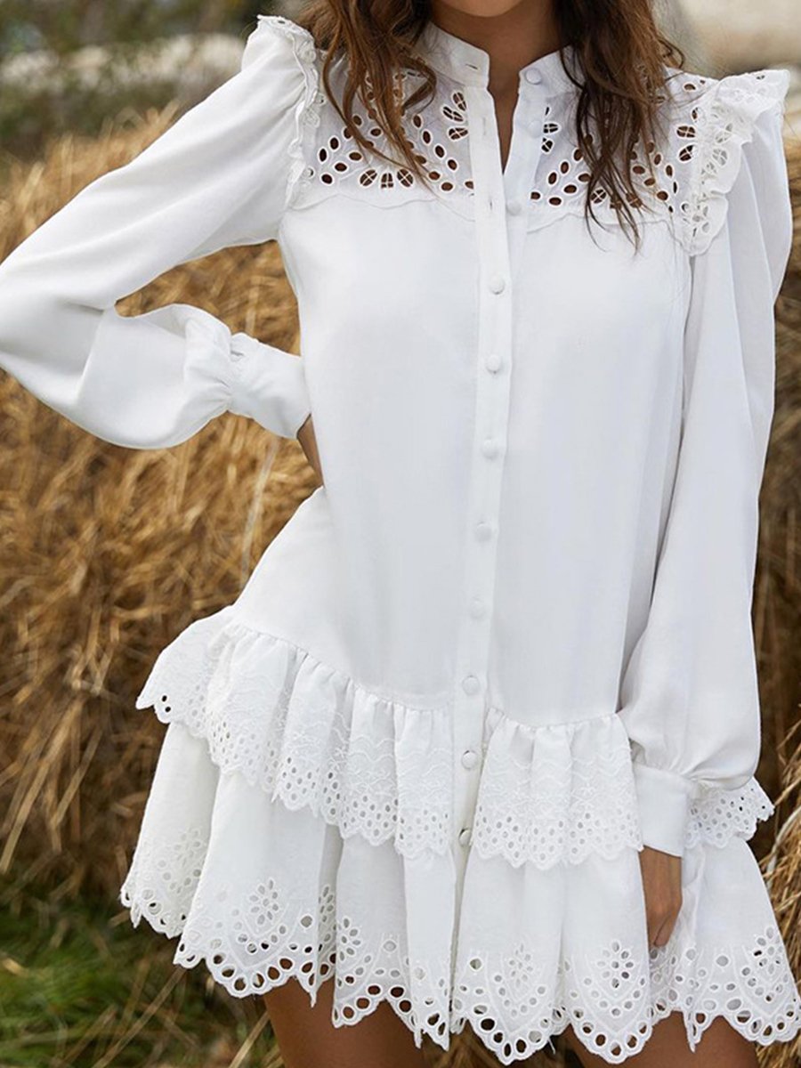 Sexy Cut Out Lace Shirt Dress