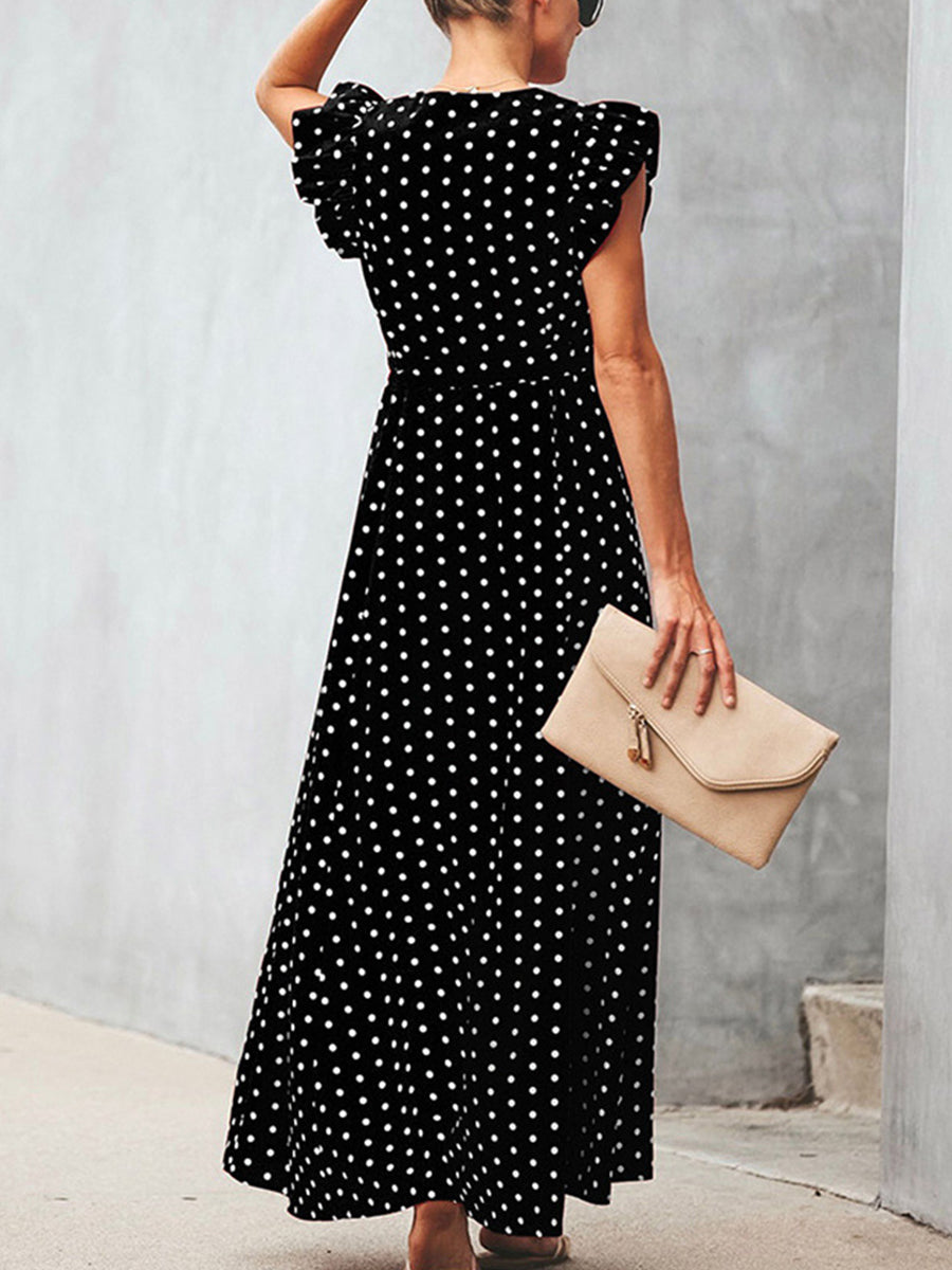 V-neck Ruffle Sleeve Wrap Maxi Dress