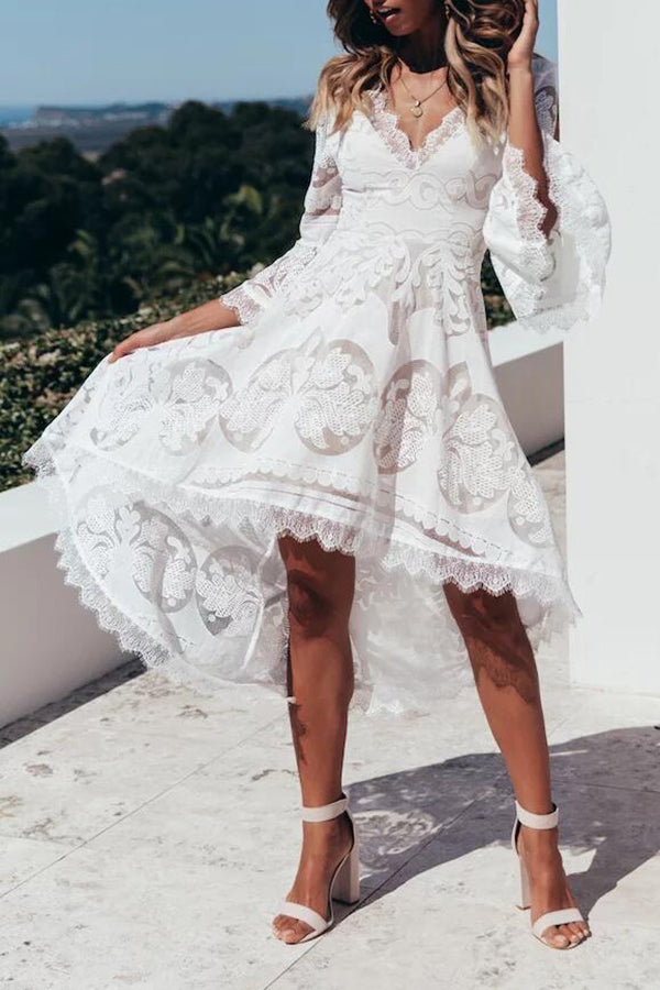 Women's Fashion Lace Irregular Flared Sleeve Dress