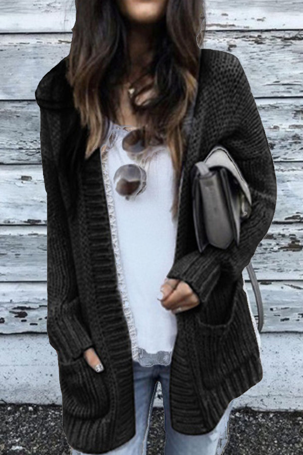 Comfy Plain Grey Long Sleeve Open Front Cardigan