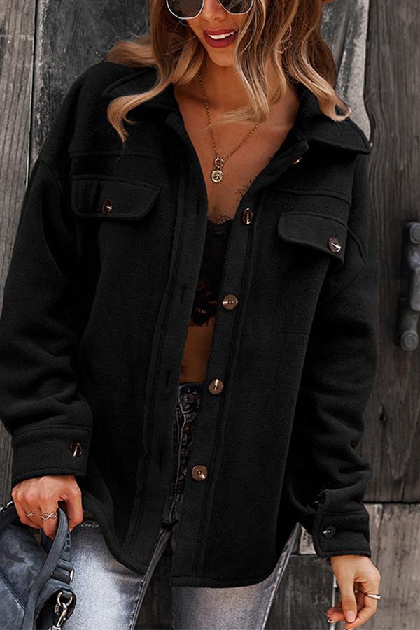 Solid Color Lapel Fleece Jacket