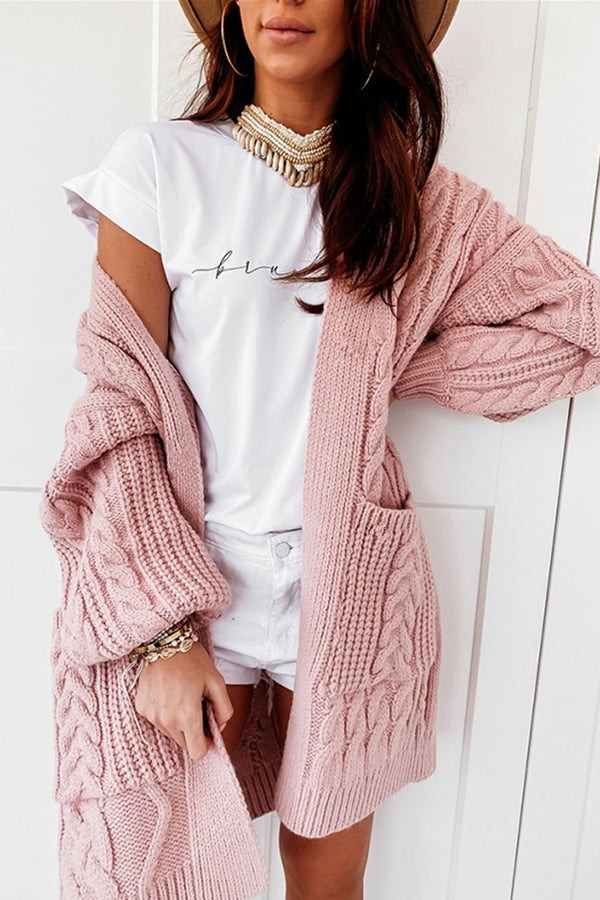Pocket Design Long Sleeve Cable Knit Cardigan