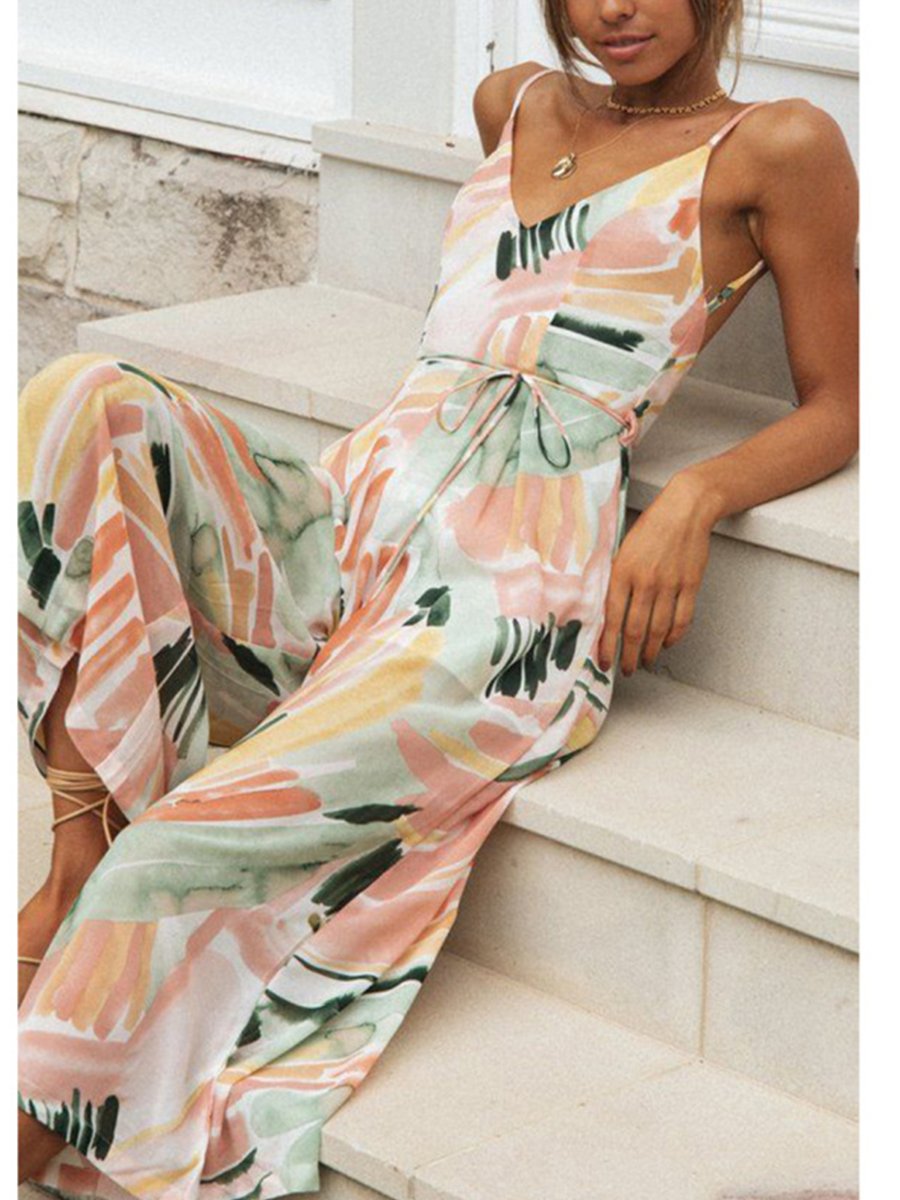 Printed Open Back Sexy Jumpsuit