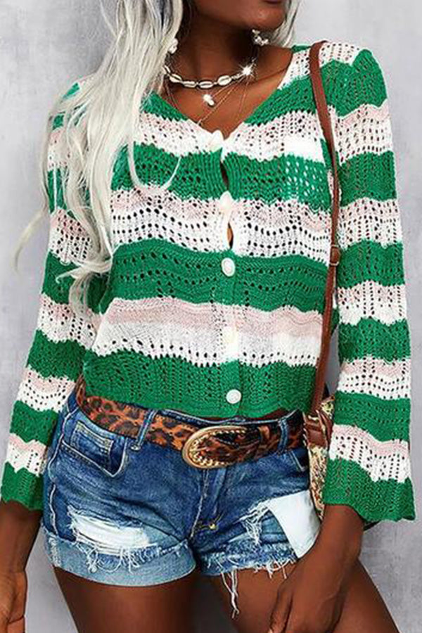 Button-Down Lightweight Striped Cardigan