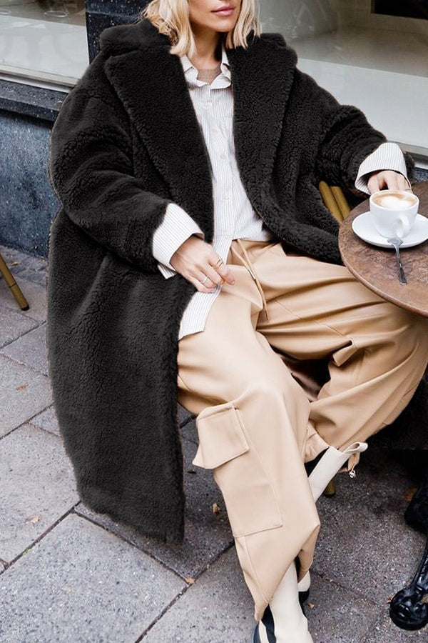 Autumn And Winter Faux Fur Long Solid Color Coat