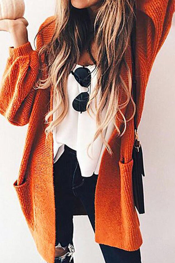 Loose Lantern Sleeve Orange Knitted Coat
