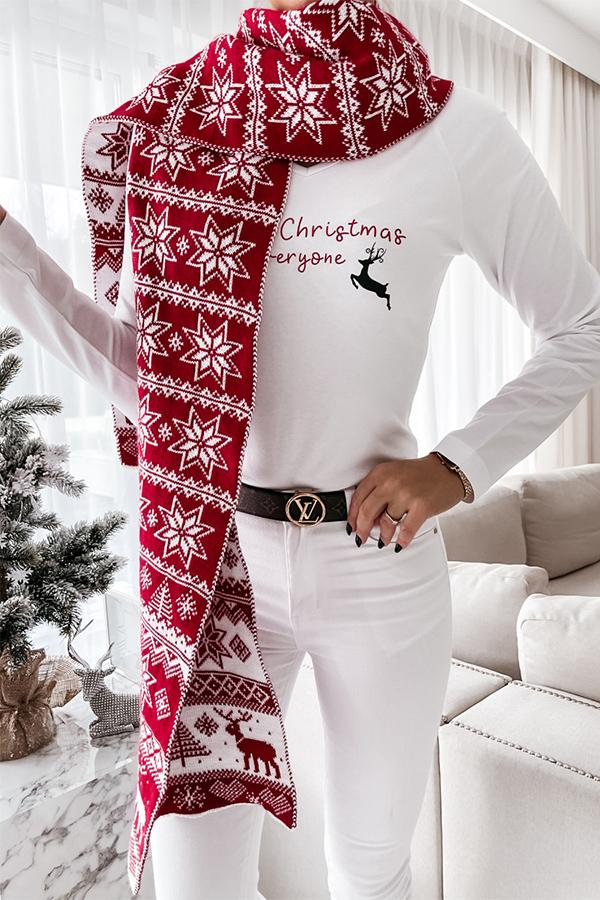 Christmas Elk Snowflake Jacquard Double Knit Scarf