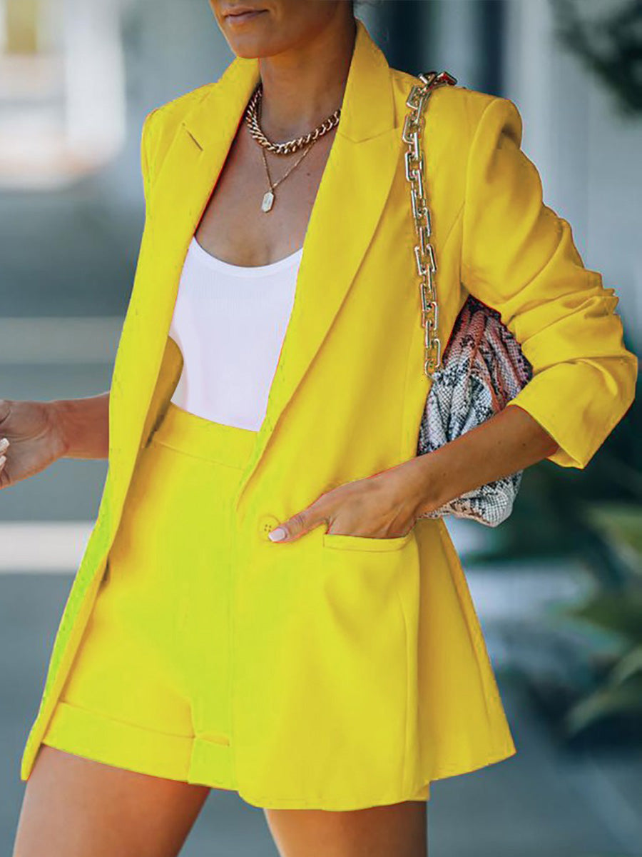 Solid Color Lapel Suit Shorts Suit