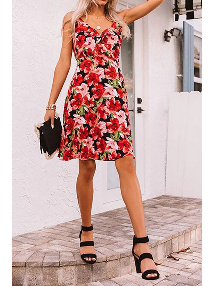Fresh Suspender V-neck Dress