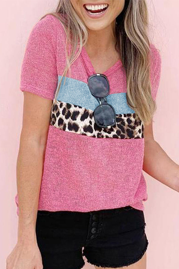 The New Leopard Print Clashing Color Round Collar Casual Loose Pullover