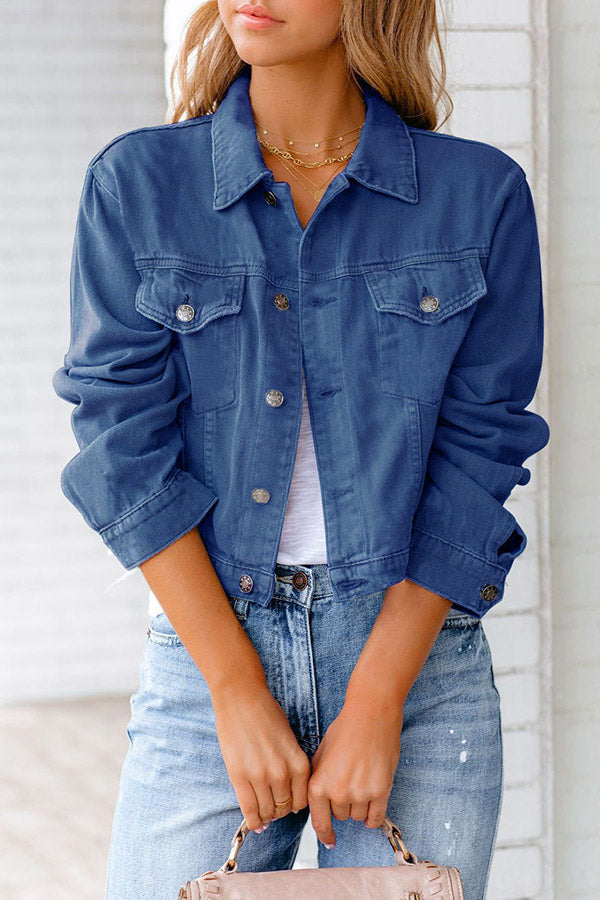 Solid Color Long-sleeved Denim Jacket