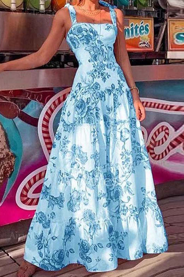 Summer Sling Print High Waist Casual Dress