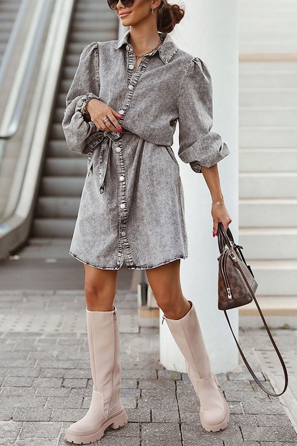 Balloon Sleeve Denim Mini Dress