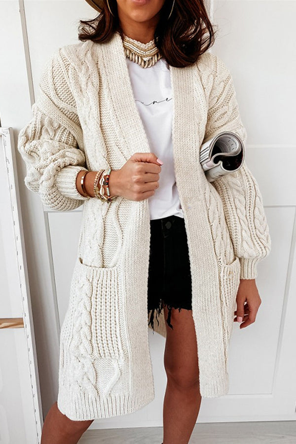 Pocket Design Long Sleeve Cable Knit Cardigan