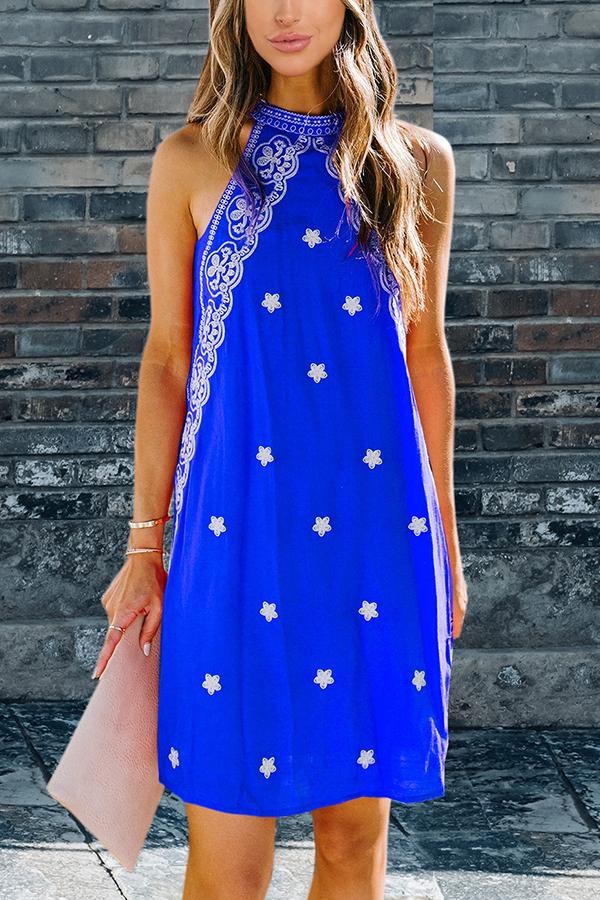 Fashion Halter Neck Print Mini Dress
