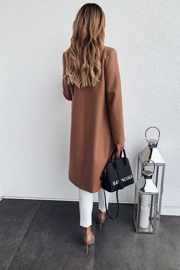 Solid Color Double-pocket Suit Collar Woolen Coat