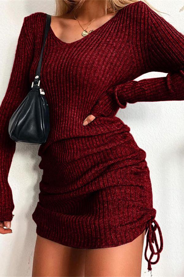 Threaded Pleated Drawstring Bottoming Skirt