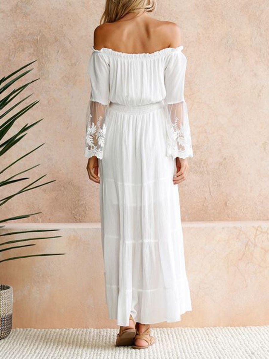 Sweet One Neck Lace Patchwork Dress