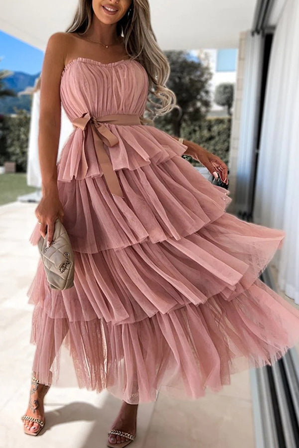 Mesh Wrap Chest Sexy Cake Layered Dress