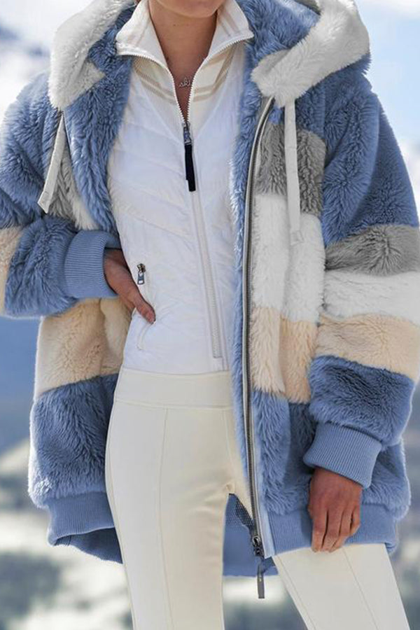 Winter Retro Loose Hooded Jacket with Zipper Pocket