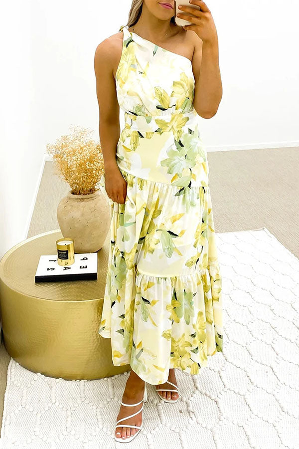 Sweet Sundae Floral One Shoulder Maxi Dress