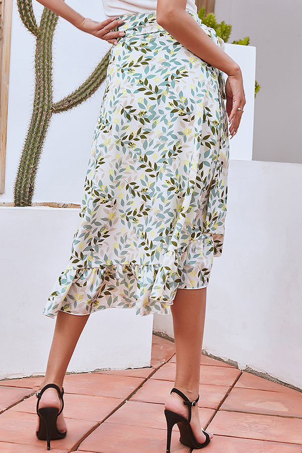 Lace Slit Irregular Floral Chiffon Skirt